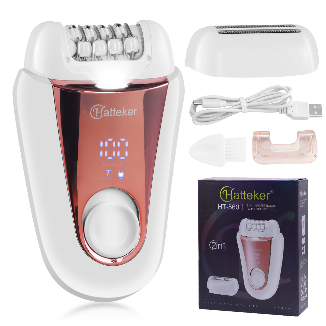 Epilator Wireless - Hatteker 2-in-1 Rechargeable Epilator for Woman