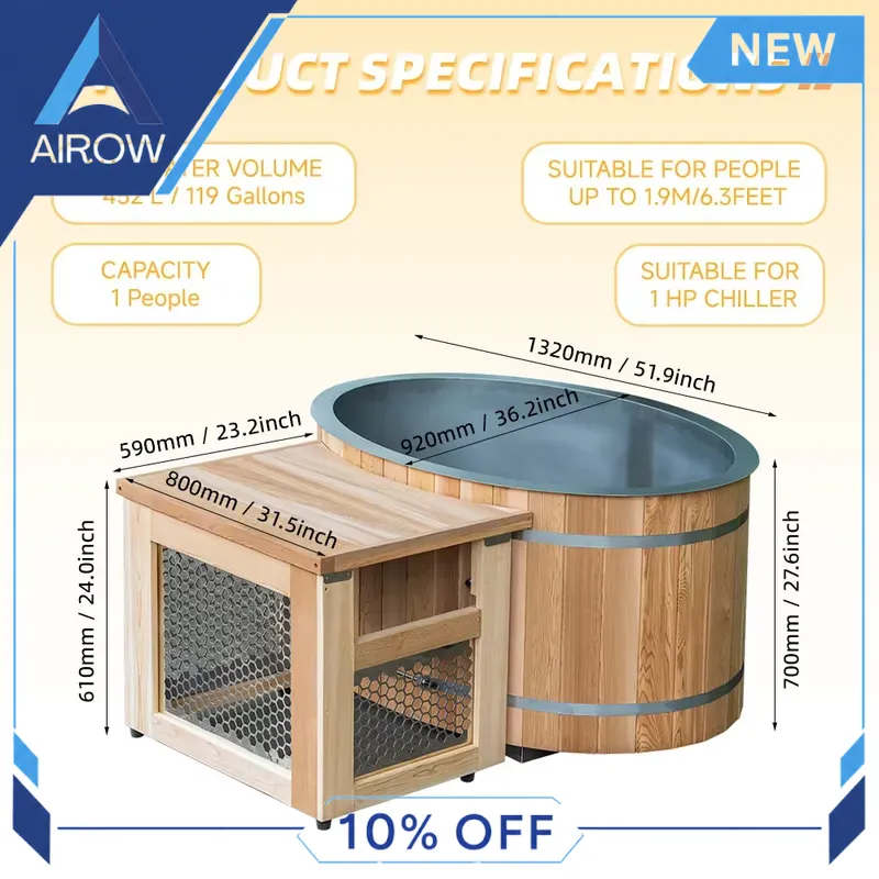 for Wood Cold Plunge Tub 1HP C - đánh giá và giá Spa Wellness Gym